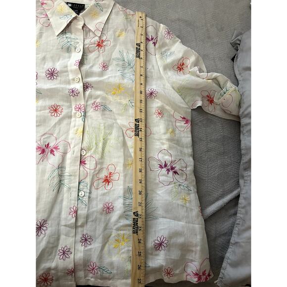 Women's Carole Little White Embroidered Linen Button Down Petite XL - Picture 5 of 6